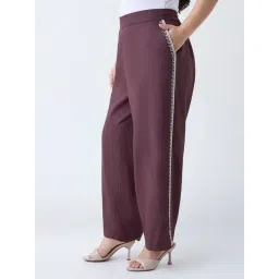 Gia by Westside Dark Brown Embroidered High-Rise Pants-picture-21