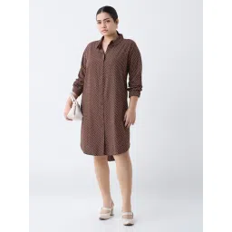 Gia by Westside Dark Brown Polka-Dotted Shirt Dress-picture-24
