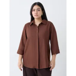 Gia by Westside Dark Brown Solid Shirt-picture-23