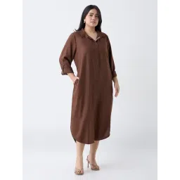 Gia by Westside Dark Brown Solid Shirt Dress-picture-27