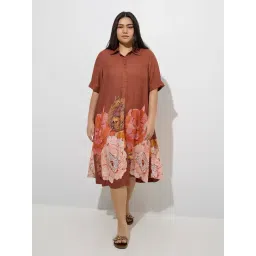 Gia by Westside Dark Orange Floral Detailed A-Line Dress-picture-16