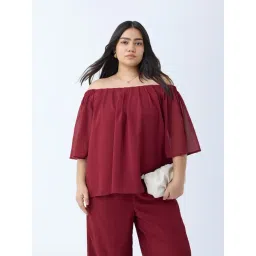 Gia by Westside Maroon Solid Off-Shoulder Top-picture-28