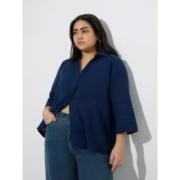 Gia by Westside Navy Crinkle-Textured Cotton Shirt-picture-35