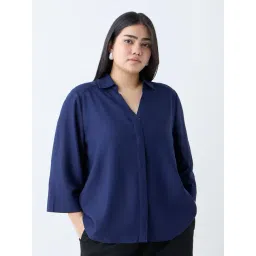 Gia by Westside Navy Solid Linen-Blend Shirt-picture-31