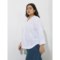 Gia by Westside White Embroidered Cotton Shirt-picture-21