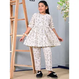 GIANNA Girls Floral Printed Regular Pure Cotton Kurta with Trousers-picture-43