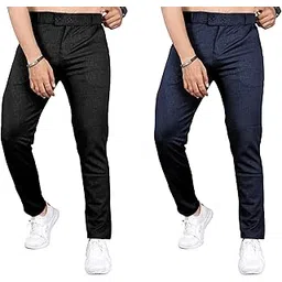 gibbonte Men Slim Fit Mid-Rise Trousers | Textured Formal Bottoms with Button | Perfect for Business or Events [Pack of 2]-picture-34