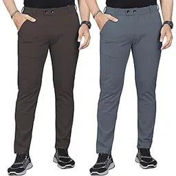 gibbonte Men's Casual Trousers | Regular Fit Self-Design Mid-Rise Bottoms | Premium Cotton Blend Pants for Office and Outings (Pack of 2)-picture-25