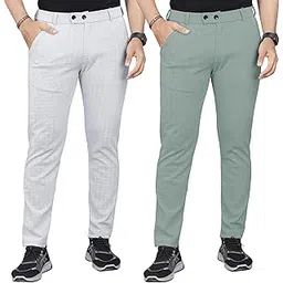 gibbonte Men's Cotton Blend Self-Design Trousers | Mid-Rise Regular Fit Pants for Work, Travel & Casual Wear (Pack of 2)-picture-40