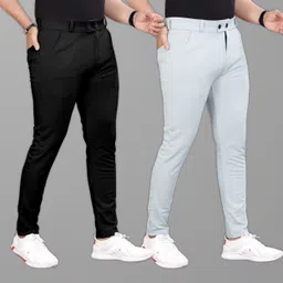 gibbonte Pack of 2 Men Slim Fit Black, Grey Lycra Blend Trousers-picture-22