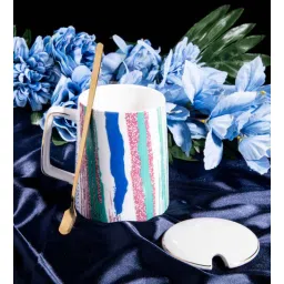 GIBOX Trendy Coffee Mug with Lid & Spoon 400ml Travel Coffee Mugs for Women & Men Stylish Tea Coffee Cup Giftings-picture-19