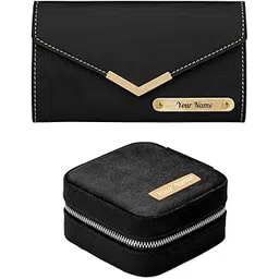 Giftana Personalized Jewellery Storage Box with Ladies Wallet for Girls, 2 in 1 Customized Velvet Jewellery Box with Leather Women Purse Wallet Gift Set for Her, Valentine's Day Gifts -Black-picture-21