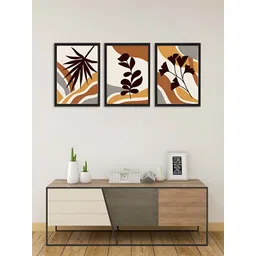 Giftii Beige & Brown 3 Pieces Printed Wooden Framed Wall Art image 1
