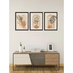 Giftii Brown & Black 3 Pieces Wooden Abstract Painting Wall Art-picture-19