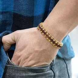 giftlok Religious Rudraksha Bracelet Gold Rakhi Set image 2