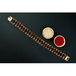 giftlok Religious Rudraksha Bracelet Gold Rakhi Set image 1