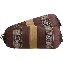 gifts island Gifts Island® Set of 2 Polyester Silk Traditional Hand-Block Printed & Striped Bolster Covers 16 inch x 30 inch (40 x 75 cm, Brown) for Living Room Bedroom, Stylish & Modern Covers-picture-22