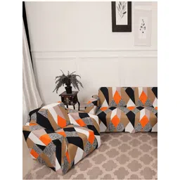 GIFTS ISLAND Orange & Brown Printed Polyester 3 Piece Sofa Cover With Arms-picture-39