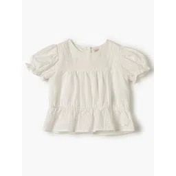 Giggles by Babyshop Girls Puff Sleeve Self Design Cotton Cinched Waist Top-picture-20