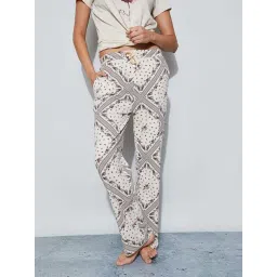 Ginger By Lifestyle Beige Cotton Regular Fit Floral Print Pyjamas-picture-11