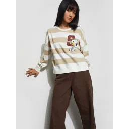 Ginger By Lifestyle Beige Cotton Regular Fit Striped T-Shirt-picture-39