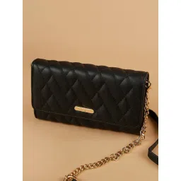 Ginger by Lifestyle Black Quilted Sling Handbag-image-5