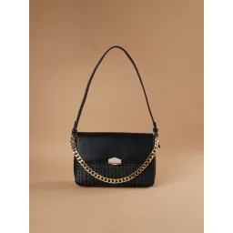 Ginger by Lifestyle Black Textured Shoulder Handbag-image-14