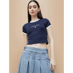 Ginger by Lifestyle Blue Cotton Plain T-Shirt-picture-46