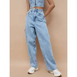 Ginger By Lifestyle Blue Cotton Regular Fit Embroidered Jeans-picture-41