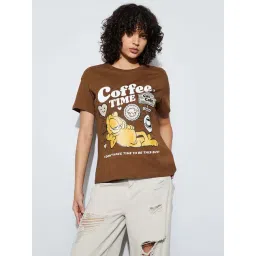 Ginger By Lifestyle Brown Cotton Regular Fit Printed T-Shirt-picture-25