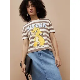 Ginger By Lifestyle Brown Cotton Regular Fit Striped T-Shirt-picture-13