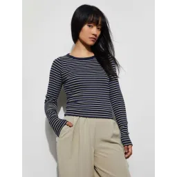 Ginger By Lifestyle Dark Blue Cotton Regular Fit Striped Top-picture-44