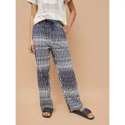 Ginger By Lifestyle Dark Blue Cotton Regular Fit Striped Trousers-picture-29