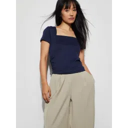 Ginger By Lifestyle Dark Blue Cotton Regular Fit Top-picture-42