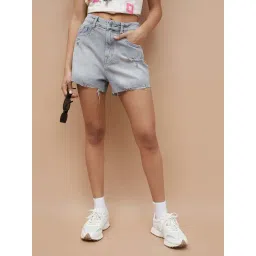 Ginger By Lifestyle Grey Cotton Regular Fit Distressed Shorts-picture-27