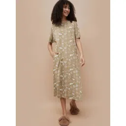 Ginger By Lifestyle Light Brown Cotton Regular Fit Printed Night Dress-picture-39