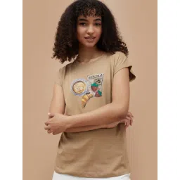 Ginger By Lifestyle Light Brown Cotton Regular Fit Printed Night T-Shirt-picture-30