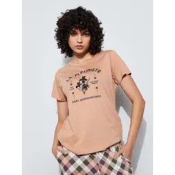 Ginger By Lifestyle Light Brown Cotton Regular Fit Printed Sleepwear T-Shirt-picture-33