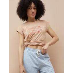 Ginger By Lifestyle Light Brown Cotton Regular Fit Printed Sleepwear T-Shirt-picture-35