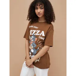 Ginger By Lifestyle Light Brown Cotton Regular Fit Printed T-Shirt-picture-43