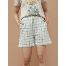 Ginger By Lifestyle Light Green Cotton Regular Fit Checked Shorts-picture-12