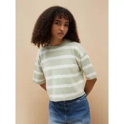 Ginger By Lifestyle Light Green Regular Fit Striped T-Shirt-picture-37