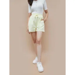 Ginger By Lifestyle Light Yellow Cotton Regular Fit Embroidered Shorts-picture-19