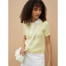 Ginger By Lifestyle Light Yellow Regular Fit Polo Top-picture-38