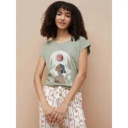 Ginger By Lifestyle Medium Olive Cotton Regular Fit Printed Night T-Shirt-picture-23