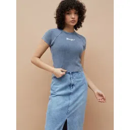 Ginger By Lifestyle Mid Blue Cotton Regular Fit Printed T-Shirt-picture-21