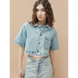 Ginger By Lifestyle Mid Blue Cotton Regular Fit Shirt-picture-24