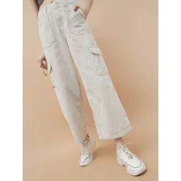 Ginger By Lifestyle Off White Cotton Regular Fit Striped Jeans-picture-35