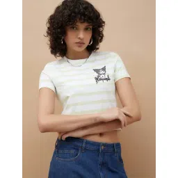 Ginger By Lifestyle White Cotton Regular Fit Striped T-Shirt-picture-35