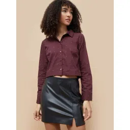 Ginger By Lifestyle Wine Cotton Regular Fit Embellished Shirt-picture-24